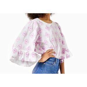 Lilly Pulitzer Women's S Pink Floral Francis Blouse Flare Flutter Top Boho